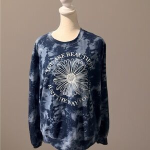 Mighty Fine Women's M Blue Tie Dye Crew Neck Sweatshirt Long Sleeve